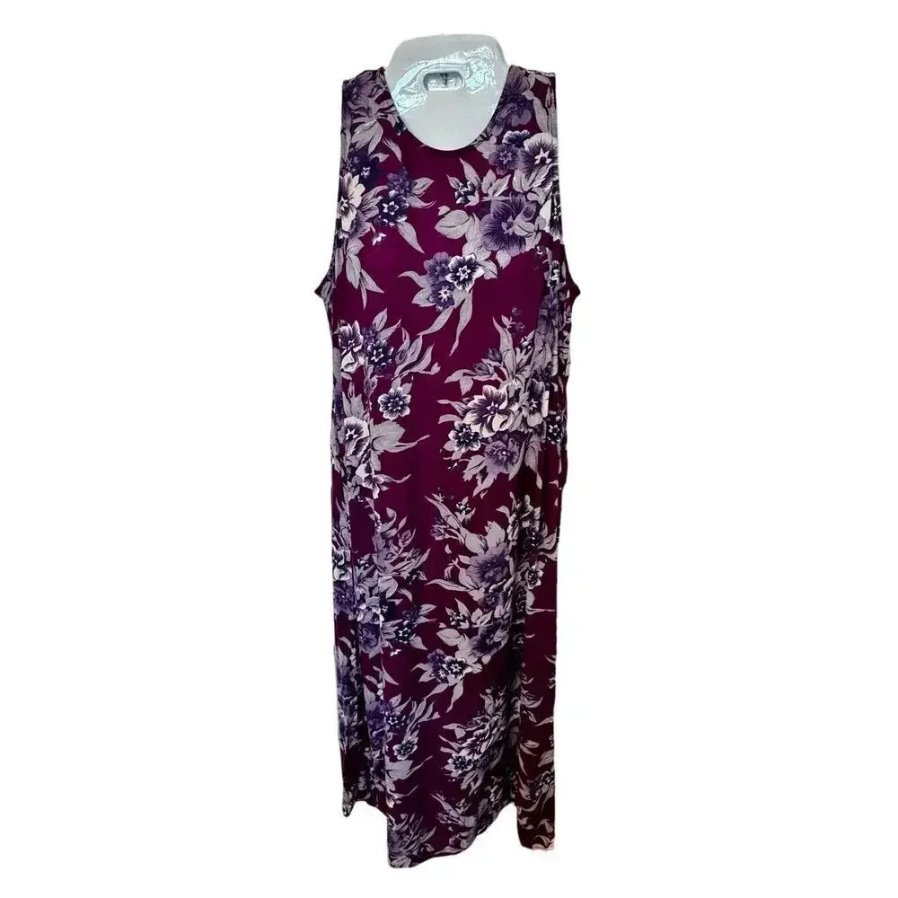 Joni Blair Vintage Sleeveless‎ Purple Floral Print Midi Dress SZ 13/14